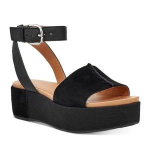 UGG Black Platform Ankle Strap Marchella Wedge Buckle Sandals, Size 6